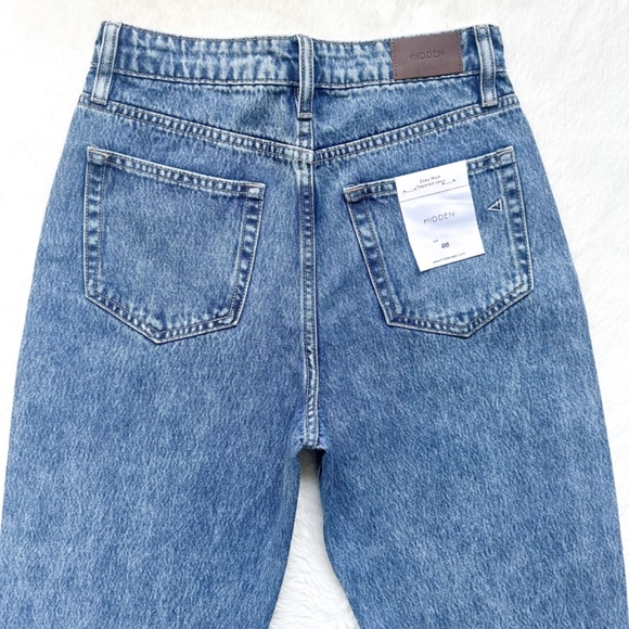 HIDDEN Zoey Tapered Mom High Rise Ankle Crop Acid Wash 100% Cotton Jeans - Picture 9 of 12